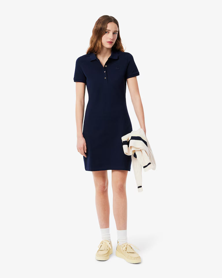 LACOSTE Abito Donna con colletto polo in Piqué di cotone stretch Blu