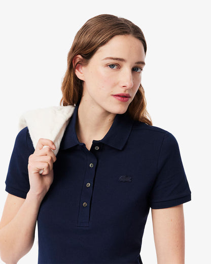 LACOSTE Abito Donna con colletto polo in Piqué di cotone stretch Blu