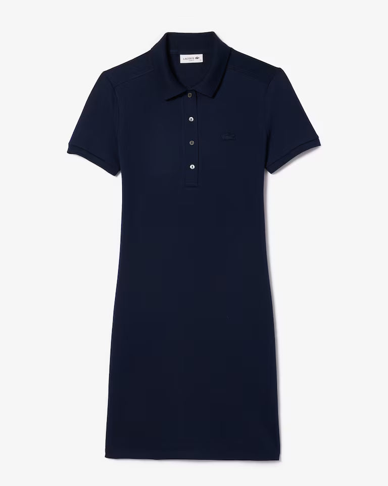 LACOSTE Abito Donna con colletto polo in Piqué di cotone stretch Blu