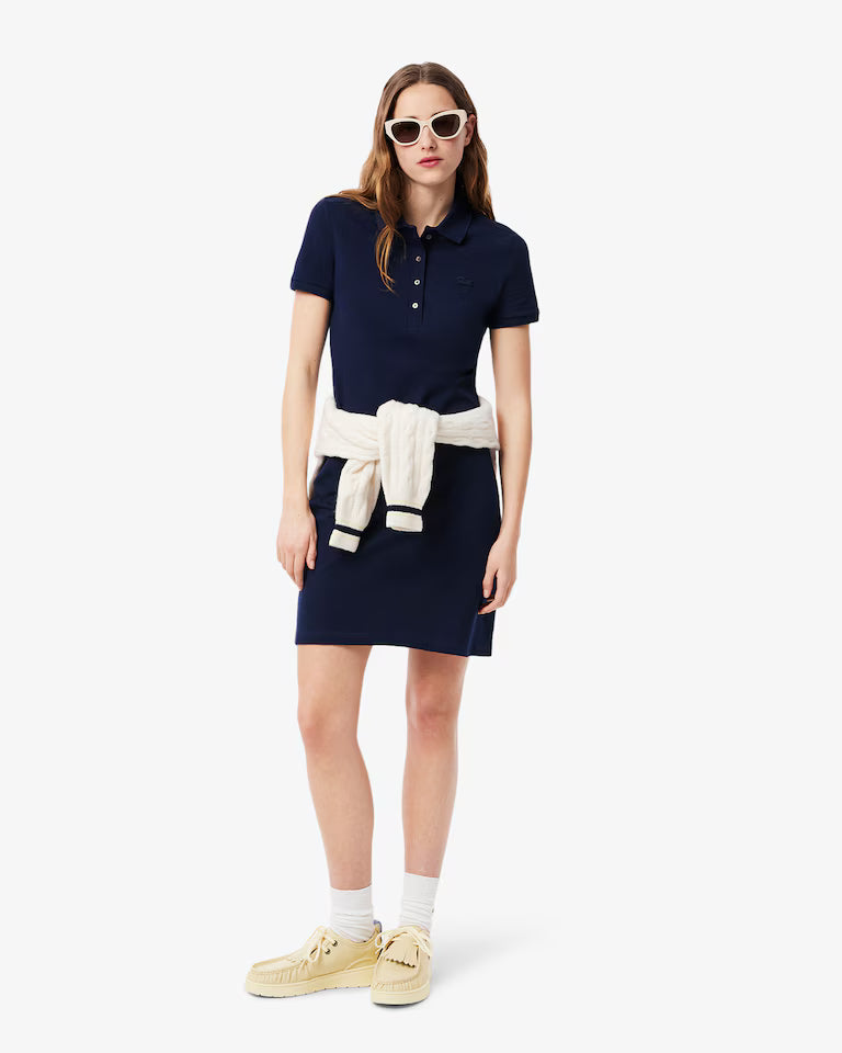 LACOSTE Abito Donna con colletto polo in Piqué di cotone stretch Blu