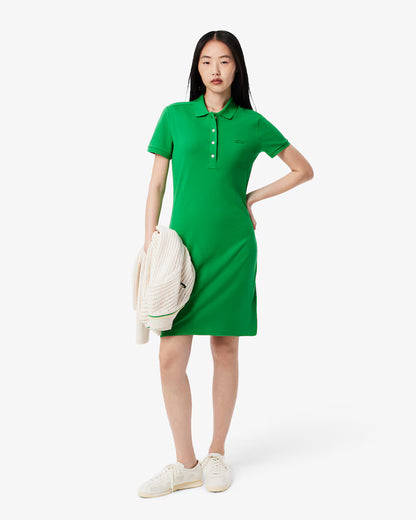 LACOSTE Abito Donna con colletto polo in Piqué di cotone stretch Verde