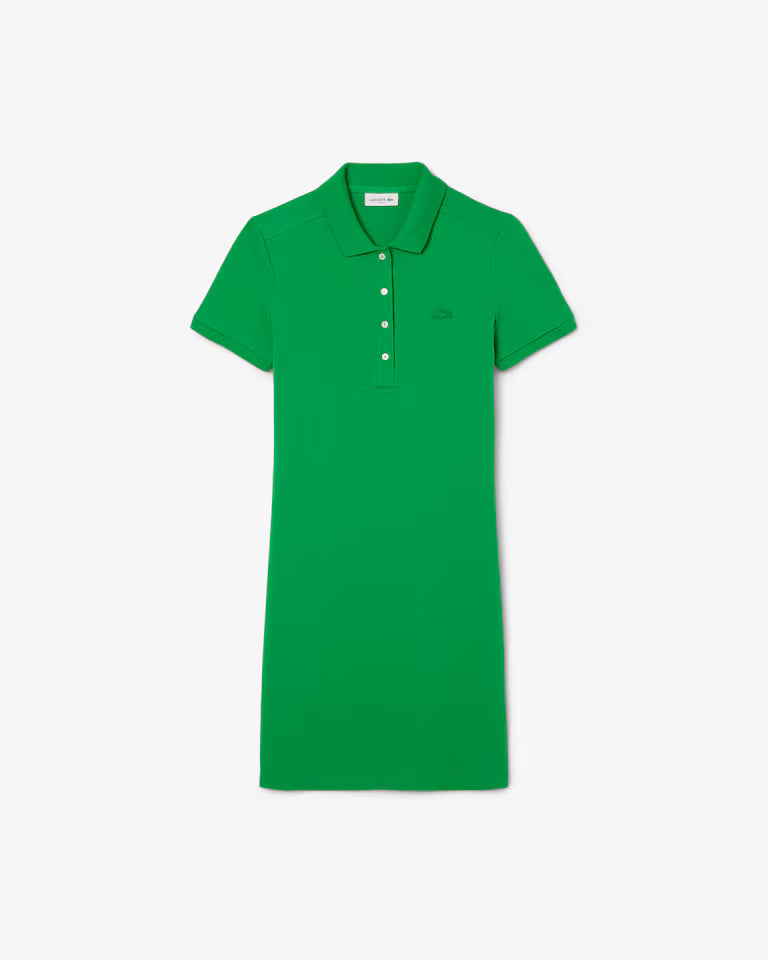 LACOSTE Abito Donna con colletto polo in Piqué di cotone stretch Verde