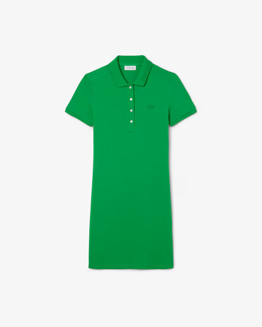 LACOSTE Abito Donna con colletto polo in Piqué di cotone stretch Verde