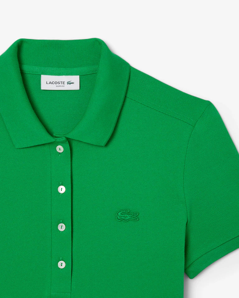 LACOSTE Abito Donna con colletto polo in Piqué di cotone stretch Verde