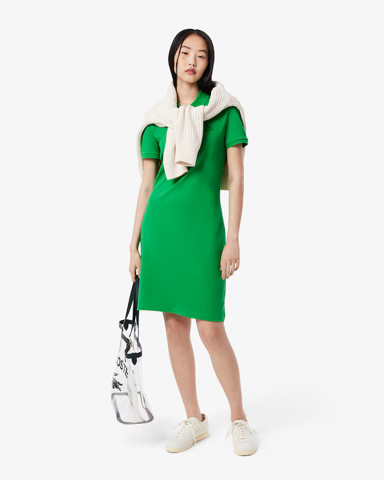 LACOSTE Abito Donna con colletto polo in Piqué di cotone stretch Verde