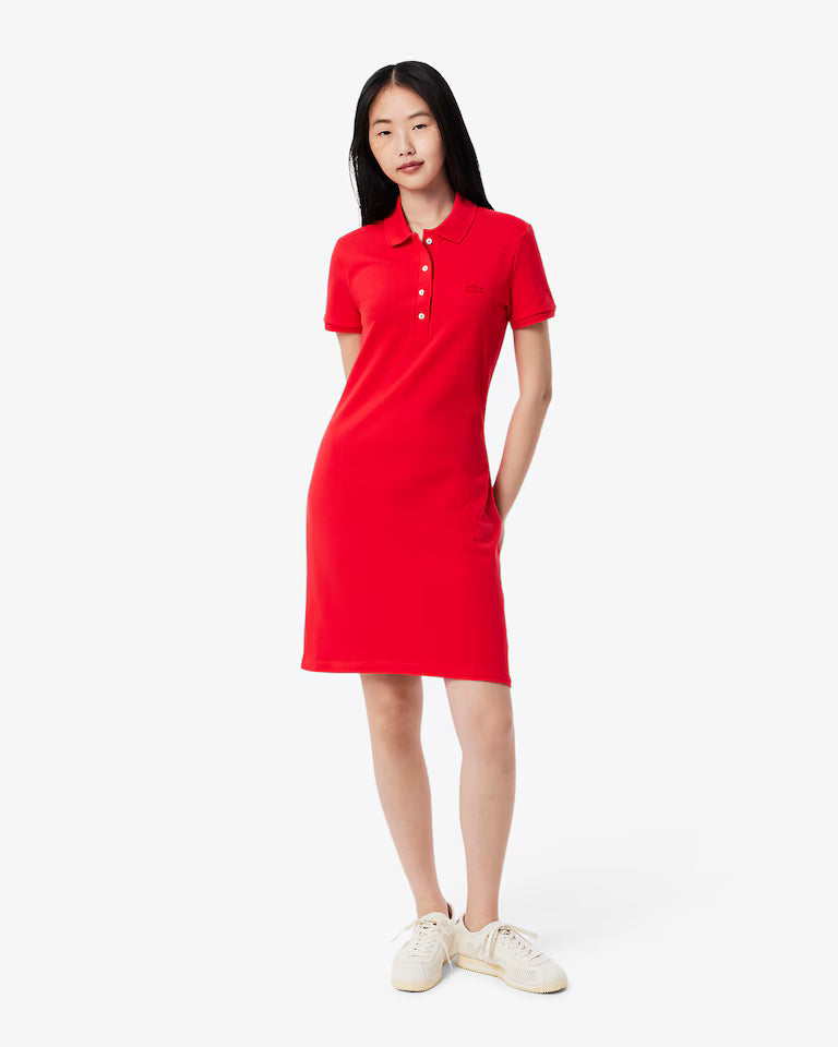 LACOSTE Abito Donna con colletto polo in Piqué di cotone stretch Rosso