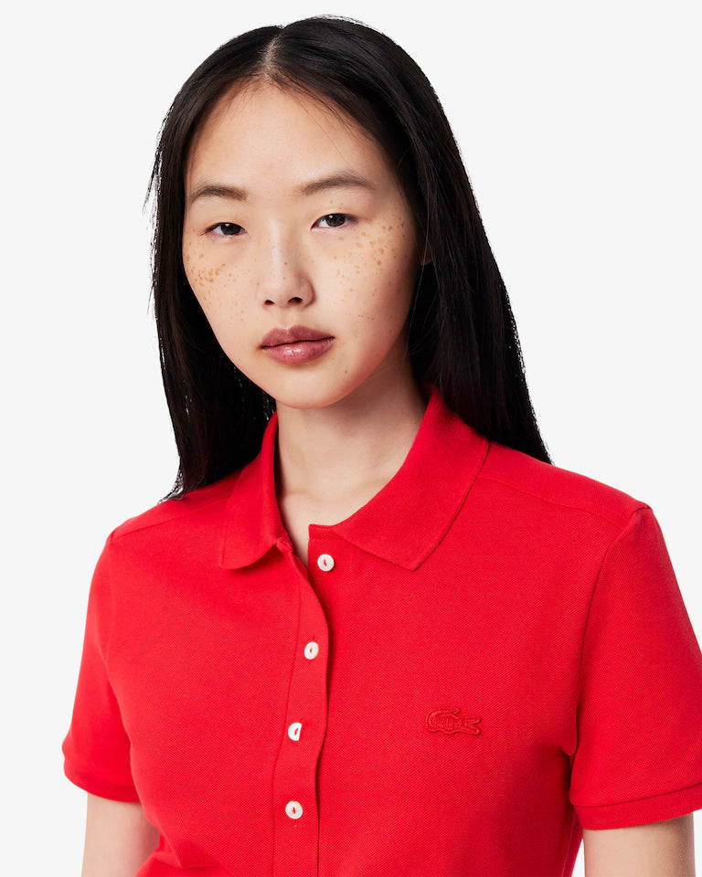 LACOSTE Abito Donna con colletto polo in Piqué di cotone stretch Rosso