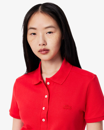 LACOSTE Abito Donna con colletto polo in Piqué di cotone stretch Rosso