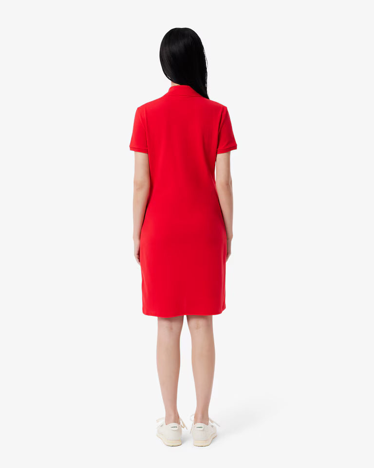 LACOSTE Abito Donna con colletto polo in Piqué di cotone stretch Rosso