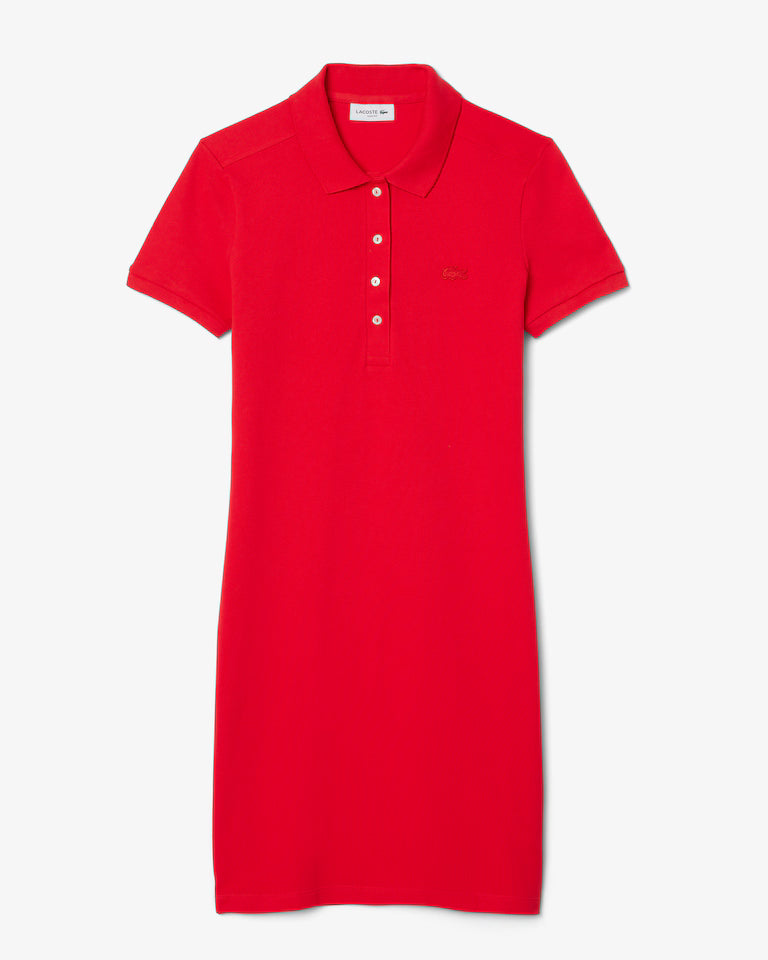 LACOSTE Abito Donna con colletto polo in Piqué di cotone stretch Rosso