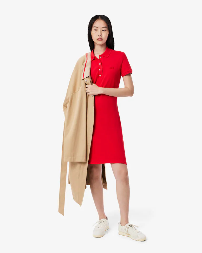 LACOSTE Abito Donna con colletto polo in Piqué di cotone stretch Rosso