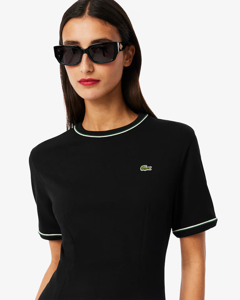 LACOSTE Abito Donna T-Shirt in Jersey di Cotone Organico Nero