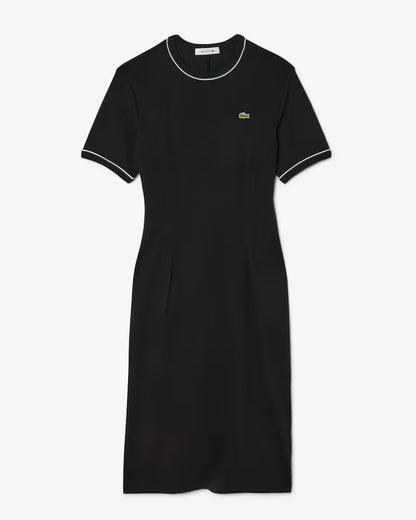 LACOSTE Abito Donna T-Shirt in Jersey di Cotone Organico Nero