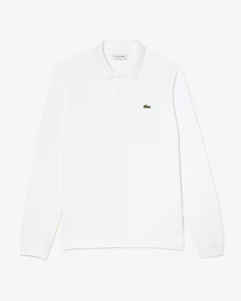 Polo Lacoste in Cotone Piqué Maniche Lunghe Bianco