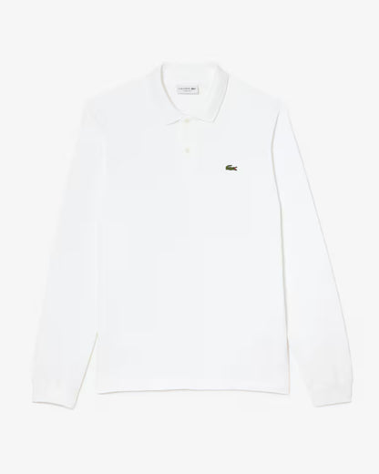 Polo Lacoste in Cotone Piqué Maniche Lunghe Bianco