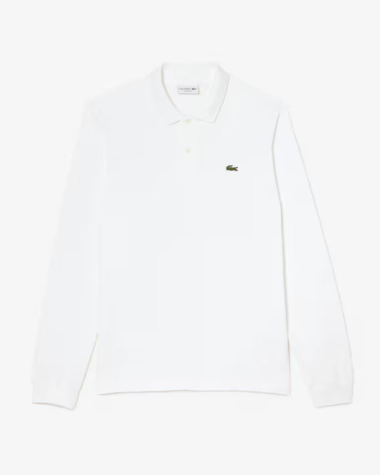 Polo Lacoste in Cotone Piqué Maniche Lunghe Bianco