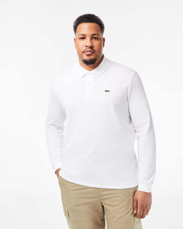 Polo Lacoste in Cotone Piqué Maniche Lunghe Bianco