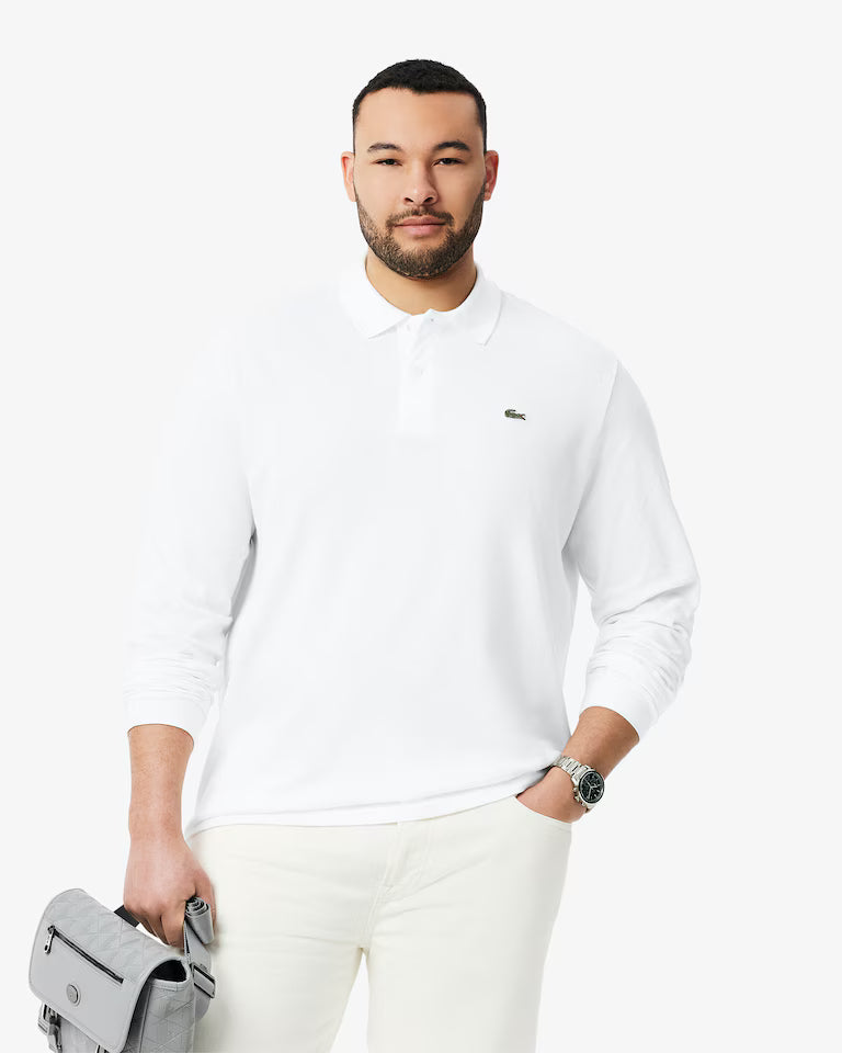 Polo Lacoste in Cotone Piqué Maniche Lunghe Bianco