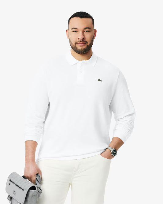Lacoste · Polo uomo manica lunga piqué bianco