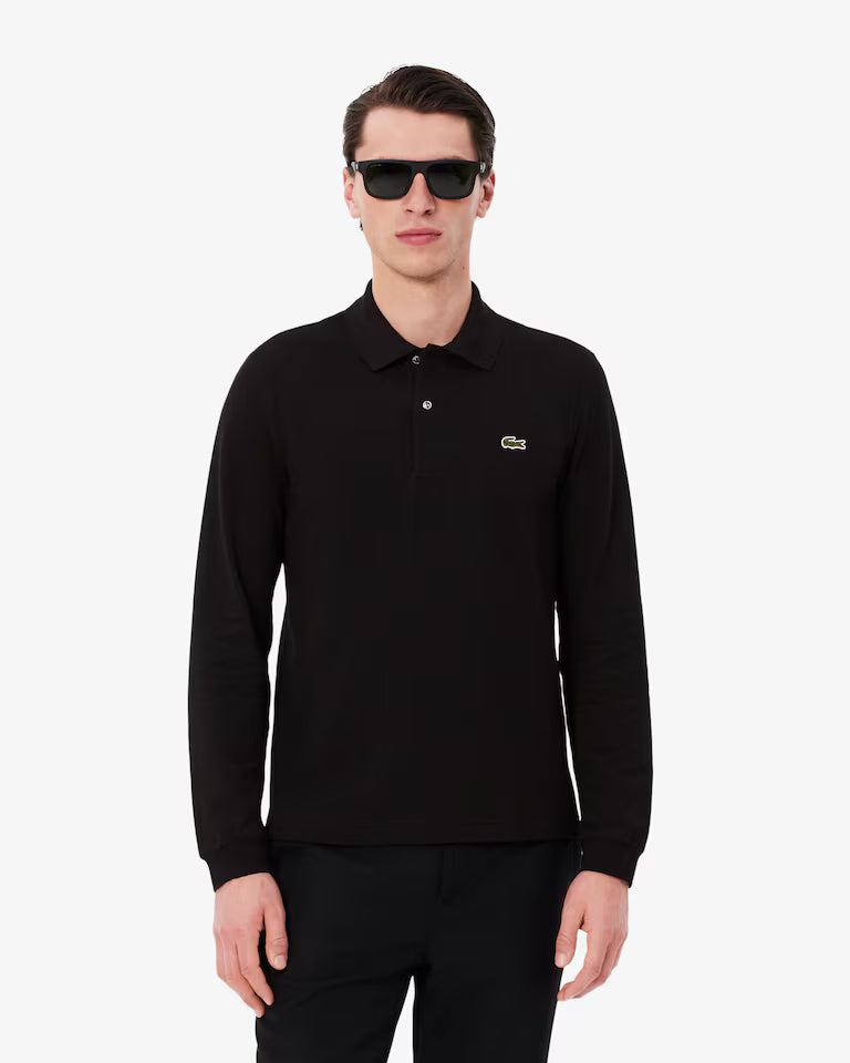 Polo Lacoste in Cotone Piqué Maniche Lunghe Nero
