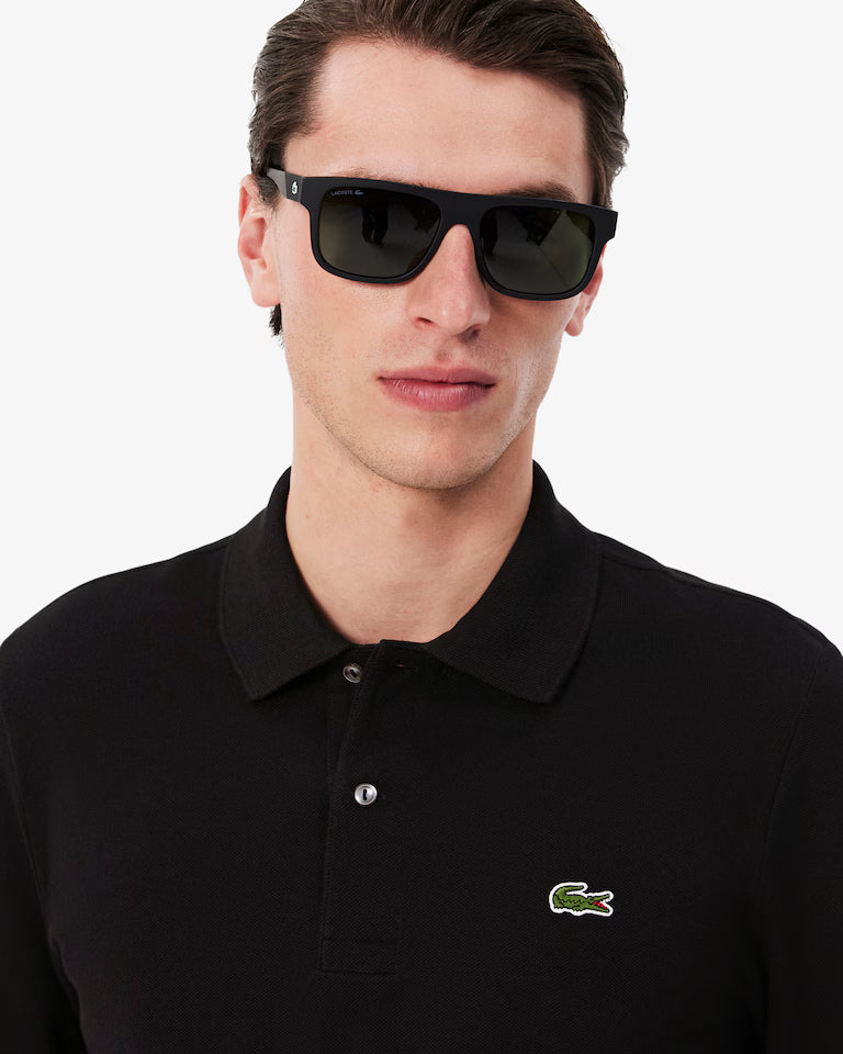 Polo Lacoste in Cotone Piqué Maniche Lunghe Nero