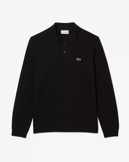 Polo Lacoste in Cotone Piqué Maniche Lunghe Nero