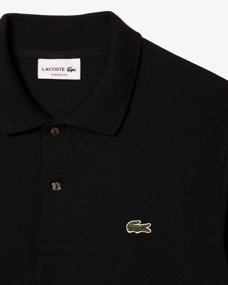 Polo Lacoste in Cotone Piqué Maniche Lunghe Nero
