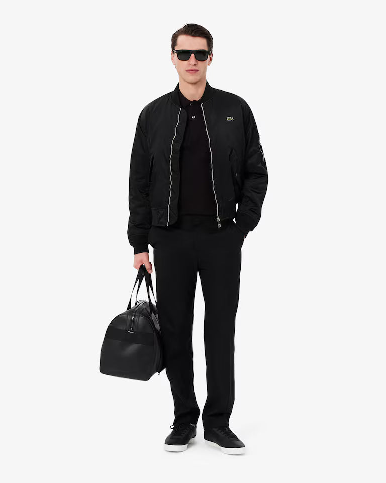 Polo Lacoste in Cotone Piqué Maniche Lunghe Nero