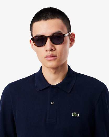 Polo Lacoste in Cotone Piqué Maniche Lunghe Blu