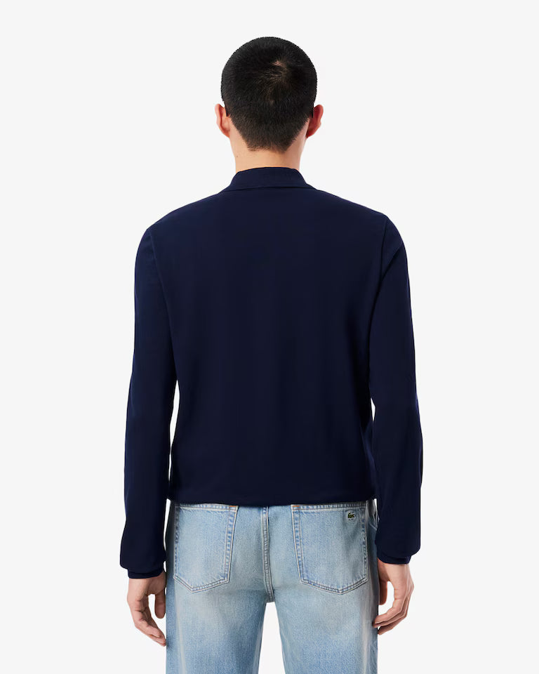 Polo Lacoste in Cotone Piqué Maniche Lunghe Blu