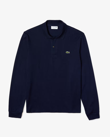 Polo Lacoste in Cotone Piqué Maniche Lunghe Blu