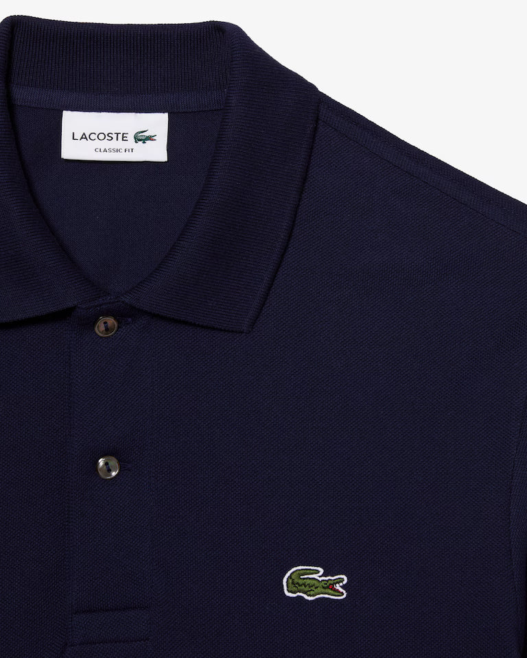 Polo Lacoste in Cotone Piqué Maniche Lunghe Blu