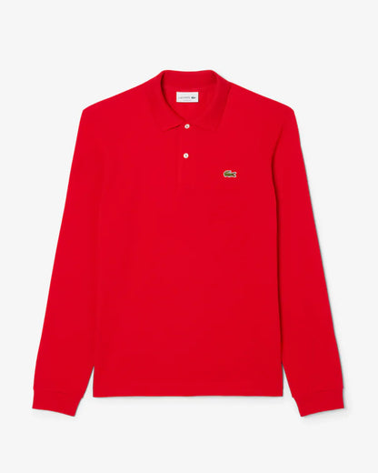 Polo Lacoste in Cotone Piqué Maniche Lunghe Rosso