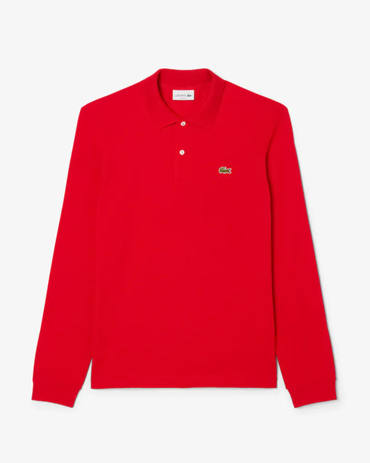 Polo Lacoste in Cotone Piqué Maniche Lunghe Rosso