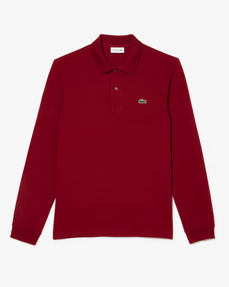 Polo Lacoste in Cotone Piqué Maniche Lunghe Bordeaux