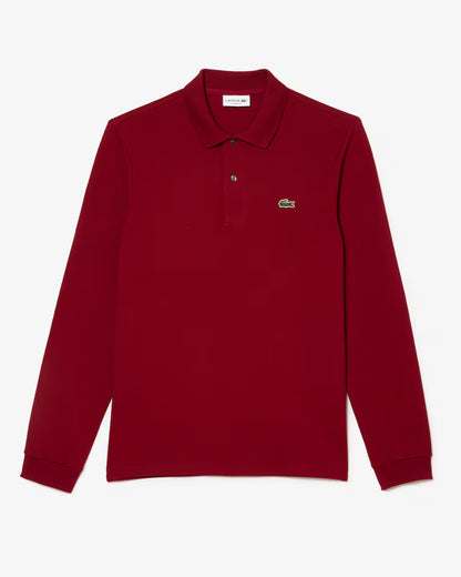 Polo Lacoste in Cotone Piqué Maniche Lunghe Bordeaux