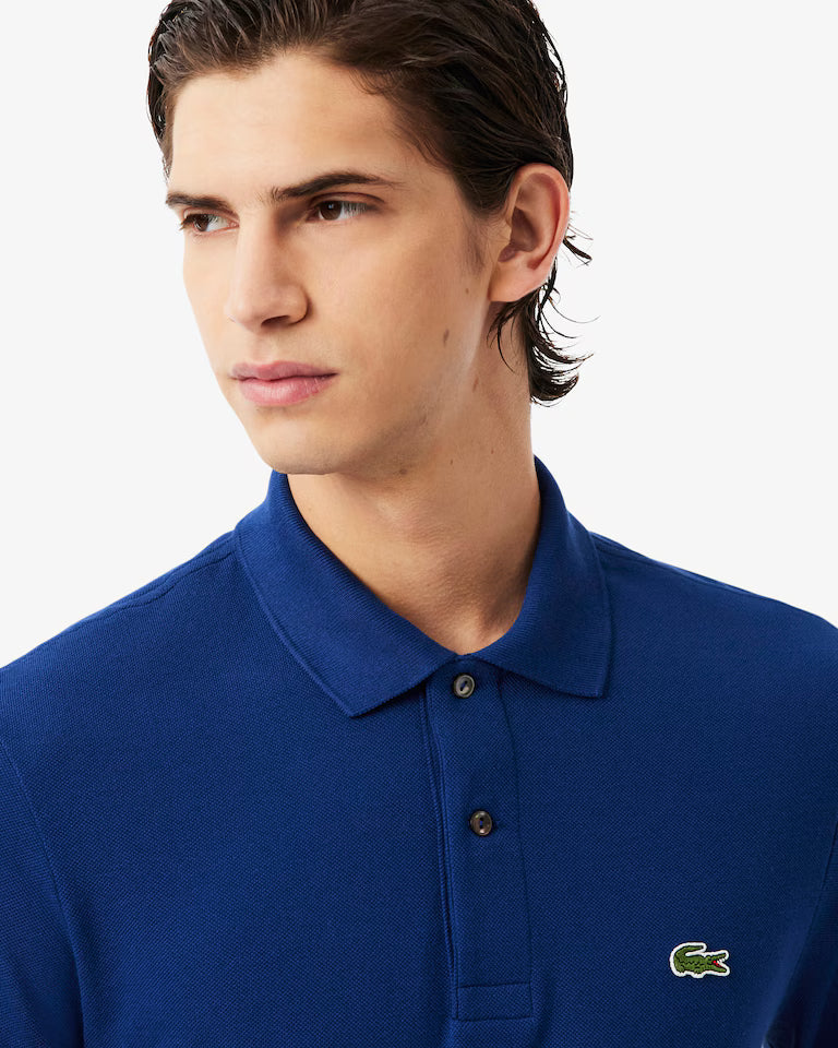 Polo Lacoste in Cotone Piqué Maniche Lunghe Blu Navy
