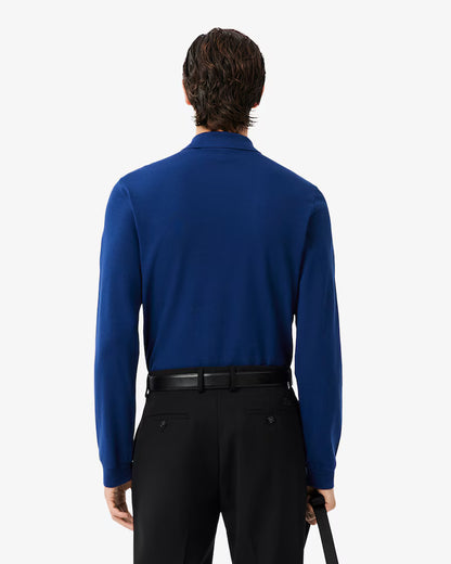 Polo Lacoste in Cotone Piqué Maniche Lunghe Blu Navy