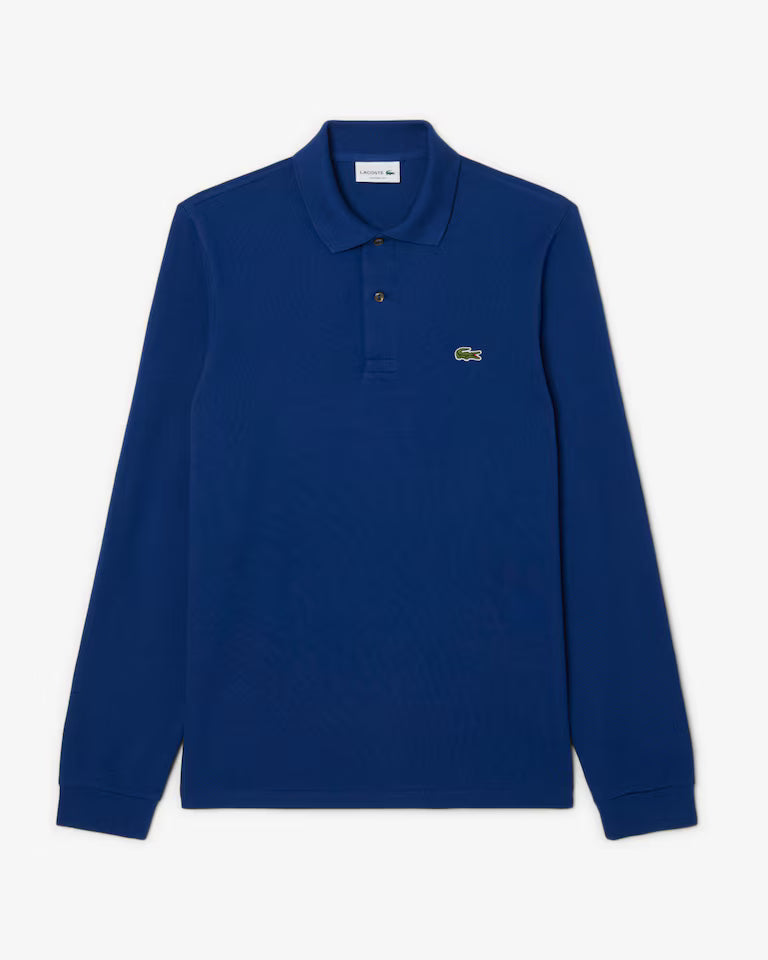 Polo Lacoste in Cotone Piqué Maniche Lunghe Blu Navy