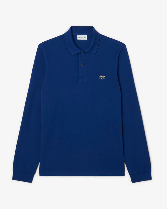 Polo Lacoste in Cotone Piqué Maniche Lunghe Blu Navy