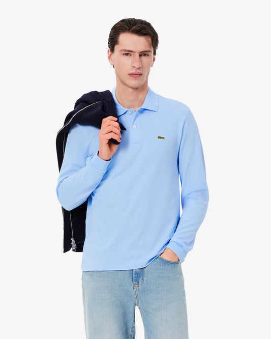 Lacoste · Polo uomo manica lunga piqué celeste