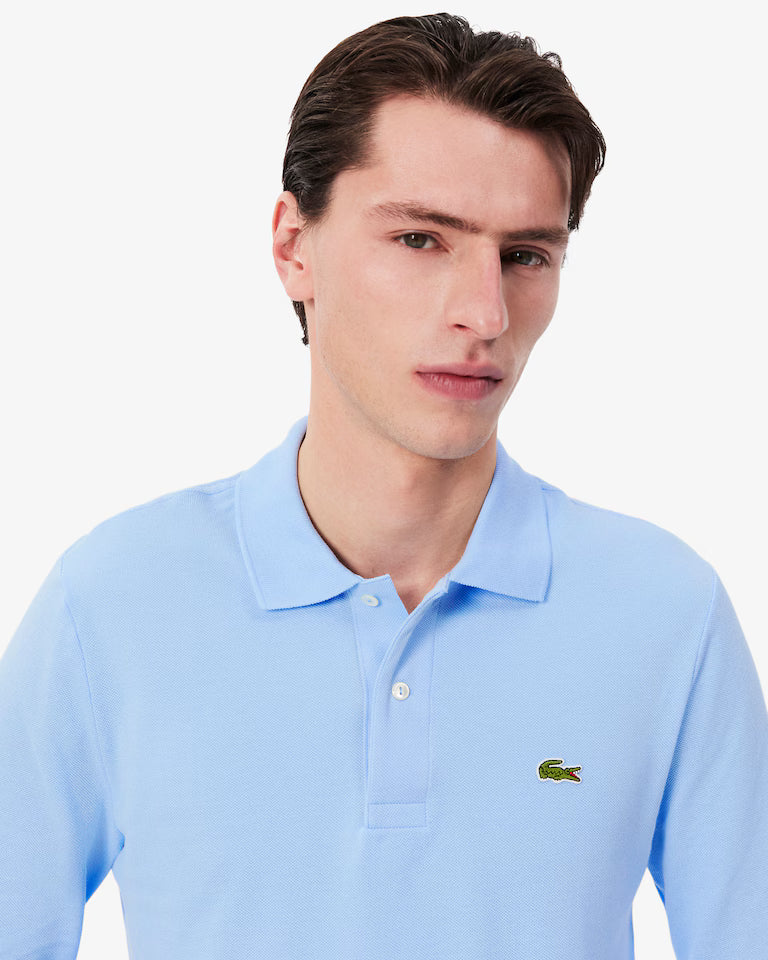 Polo Lacoste in Cotone Piqué Maniche Lunghe Azzurro