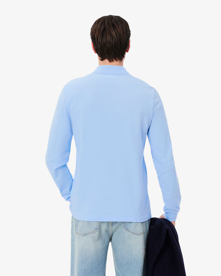 Polo Lacoste in Cotone Piqué Maniche Lunghe Azzurro