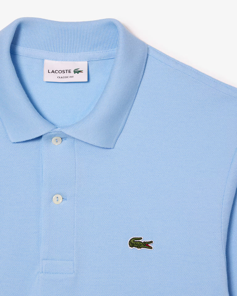Polo Lacoste in Cotone Piqué Maniche Lunghe Azzurro