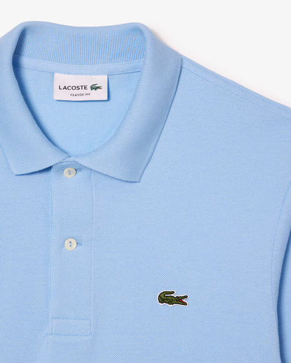Polo Lacoste in Cotone Piqué Maniche Lunghe Azzurro