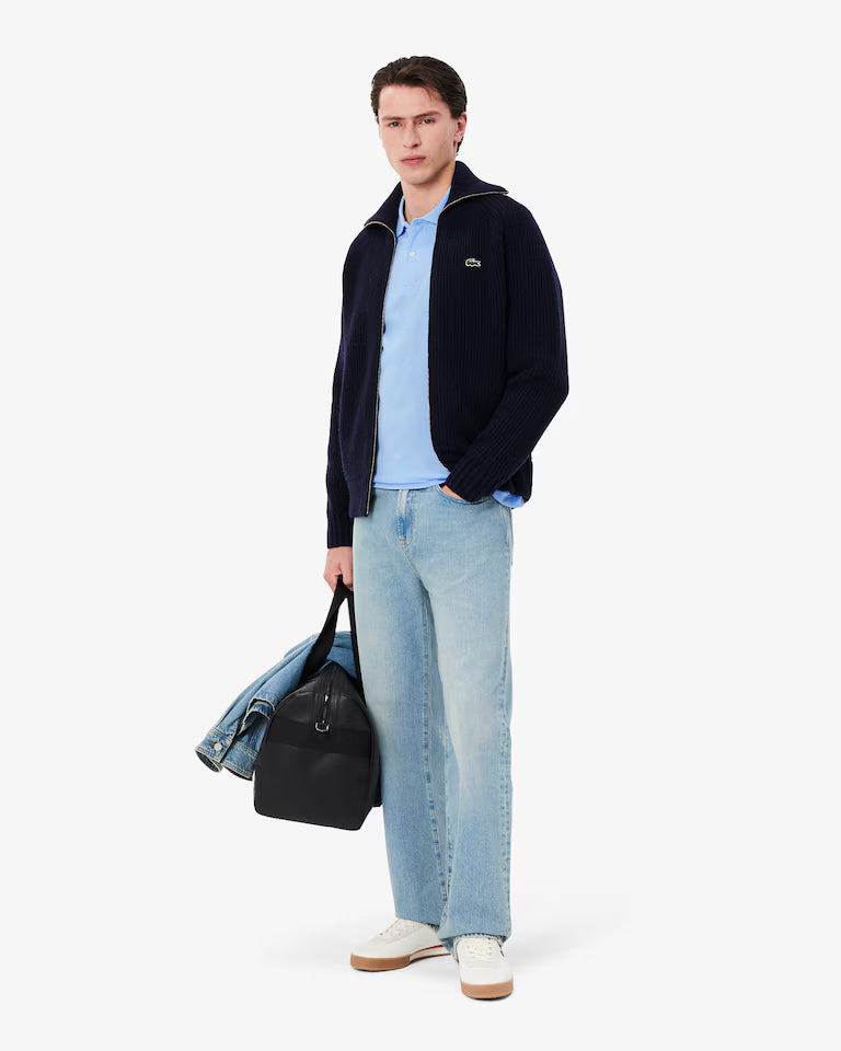 Polo Lacoste in Cotone Piqué Maniche Lunghe Azzurro