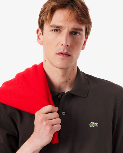 Polo Lacoste in Cotone Piqué Maniche Lunghe Marrone