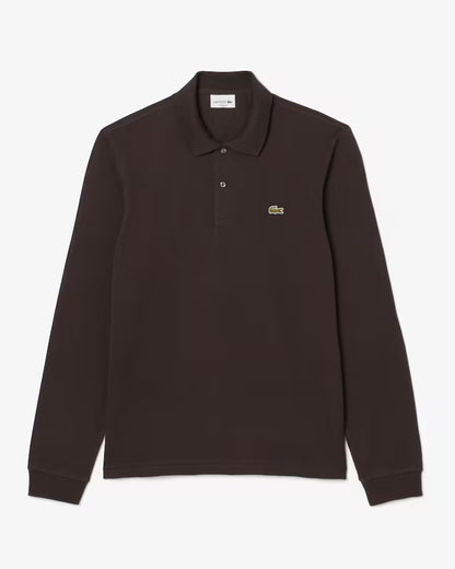 Polo Lacoste in Cotone Piqué Maniche Lunghe Marrone