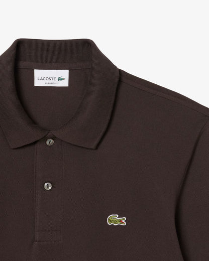 Polo Lacoste in Cotone Piqué Maniche Lunghe Marrone