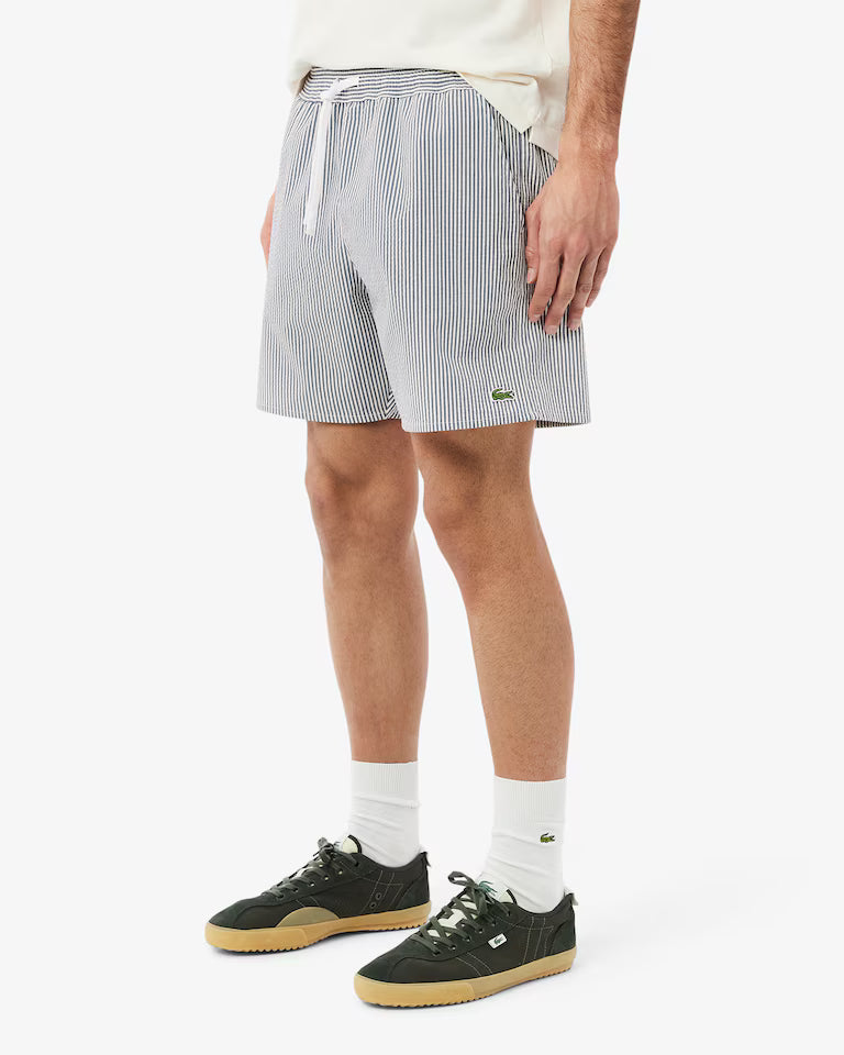 LACOSTE Costume Uomo in Cotone e Poliestere Riciclato a Righe Seersucker